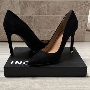 INC International Concepts Black Suede Pointed Toe Stiletto Heels